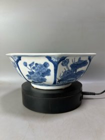 清中晚期八方青花大碗，回流瓷，全品无损，直径25cm，高度9cm，底足有4个防磨损毡垫，全品大尺寸较为难得，喜欢的来，顺丰保价到付。