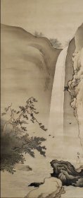 桥本雅邦（1834-1908）夏凉飞瀑图 手绘 真迹 茶挂 古笔 南画 日本画 老画 古画 挂轴 国画 文人画 文人茶室