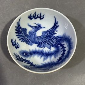 清雍正外黄内青花凤杯