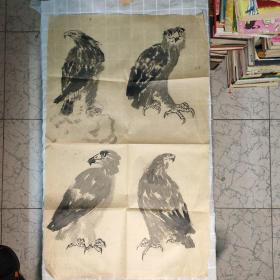 手绘老鹰图一幅四像（88x48厘米）