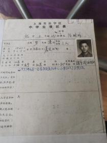 上海文献    1960年上海市长宁区延安中学学生登记表   粘在－张白纸上