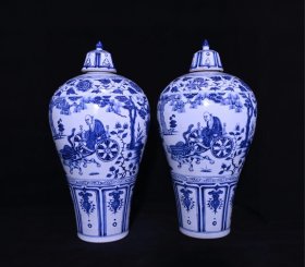 旧藏 元青花鬼谷子下山人物故事纹梅瓶 高49×25厘米
