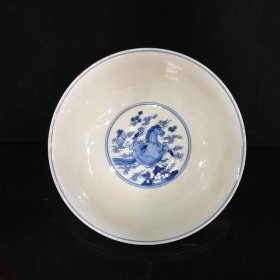 大清康熙青花手绘马到成功碗