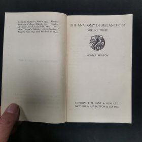 【英文原版书】「Everyman's Library No.886、887、888」THE ANATOMY OF MELANCHOLY VOL.1~3 ROBERT BURTON（ 「人人文库第886-888号」罗伯特·伯顿《忧郁的剖析》全3卷）