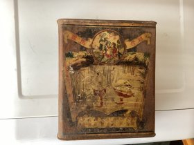 民国著名亁祥厚茶庄老茶叶盒，和合二仙图，和合商标。漂亮和合二仙文化。上有文字。PS：百年老物件自然旧，品自鉴，要求完美者慎拍，介意品相者慎拍。