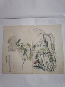 “清中早期多色套印”清精刻套印，《十竹斋书画谱》存一张全芥子园画传青在堂画谱，清中早期中国刻本，白纸精刻套印，版本独特，写刻精美，老纸规格32.4*25.8厘米，可用作古籍版本留真谱，漂亮可观，是收藏者的佳品。保老。