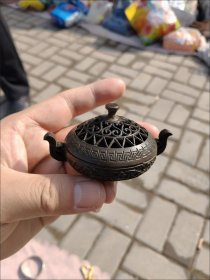 镂空纯手工雕刻三足莲花小香炉家用室茶道熏香炉摆件收藏品