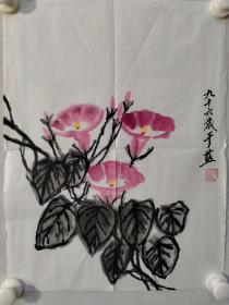 保真书画，中国影坛前辈，中国著名表演艺术家，中国电影家协会副主席，中国电影金鸡奖终身成就奖获得者，江姐的扮演者于蓝，国画《牵牛花》一幅，尺寸46×35cm,值得珍藏历史名人佳作！