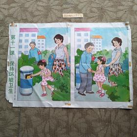 九年义务教育五、六年制小学思想品德教学挂图（第二册）第十一课：保持环境卫生（77.5x52.5Cm）