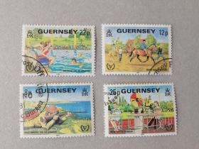 格恩济 英属根西岛 1981 儿童游戏 4盖销邮票