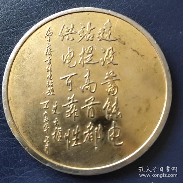 北京勘测设计研究院1995十三陵抽水蓄能电站发电纪念铜镀金章直径65毫米 上有史大桢题字