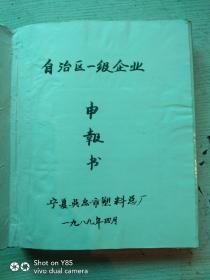 1989年宁夏吴忠市塑料总厂老照片:自治区一级企业申请书