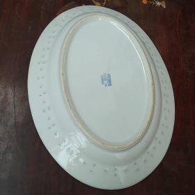 景德镇十大瓷厂青花玲珑描金瓷盘鱼盘 碟子/盘子 老厂货
