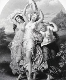 〔补图勿拍〕约1850年代钢版画，《欢快/L' ALLEGRO》——出自威廉·爱德华·弗罗斯特(W. E. FROST)作品；雕刻师: T. GARNER ，--伦敦VIRTUE公司出品--纸张32*24厘米(画面25*17.8)