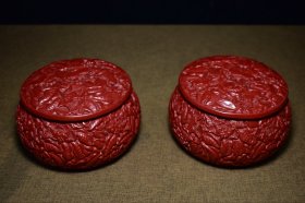 剔红雕漆漆器围棋罐一对 重1370克