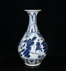 元白浒孤窑青花萧何追韩信人物故事纹玉壶春瓶【 44.7x26cm 】