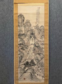 古筆山水图【帆足杏雨】 
1810 - 1884（文化七〜•明治十七）75歲。名遠， 字致太，號聽秋、半農，別號無機子、鷗村、西鄙人、聽秋 閣、七石灘釣者，通稱熊太郎，又稱平庸。家中收藏書畫甚豐，且與賴山陽、田能村竹田 近鄰，少年時代深受繪畫薰陶，後師田能村竹田，亦得 浦上春琴教益，善結交文人墨客，多次受命為宮廷作 畫