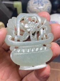 古玩旧藏清代和田玉花篮玉佩 包过璞鉴, 全美品难得