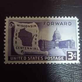 mjl08外国邮票早期美国邮票1948年 地理  威斯康星州  地图建筑  新 1全 品相如图