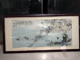 江苏省著名书画家俞飞安作品:依依袅袅……镜框125X60，保真