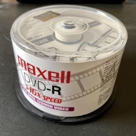 麦克塞尔(maxell) DVD-R 可刻录空白光盘，16速4.7G-120min video 影音系列桶装 全新49片 赠送一大包包装碟片的PP双面袋