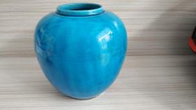 清康熙孔雀蓝釉大罐，高17.2厘米，细瓷，鸡爪