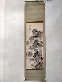 【日本回流】原装旧裱 佚名国画作品《山水》一幅（纸本立轴，尺寸：106.5*39，款识：石屏生宽）