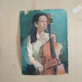 (包邮)西安美院展览下架作品，《美女小提琴手》水粉画，传神逼真，颇具观赏性...