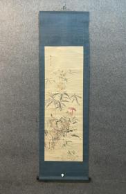 古筆赏石花卉图，清代【前田畅堂】 
1817〜1878（文化十四〜明治十一）62岁。名 果，又名硕，一作硕一，字青牛，又字实甫，号半田、畅 堂、畅斋，通称硕太郎。阿波（今德岛县）人。师承中岛来 章、山本梅逸°工山水、花鸟。