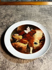 80年代，景德镇龙珠阁，21厘米油画小男孩赏盘y
