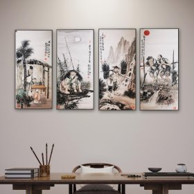 李清达 渔樵耕读 本套为样本随库存发货 4条 每张画心95+43Cm 160+45.5CmX4共4张老顾客特价 之一 人物 三尺 画心保证纯手绘艺术品。除了印刷品，其他情况不支持退 只卖画心。如需画框等其他的私聊 特价