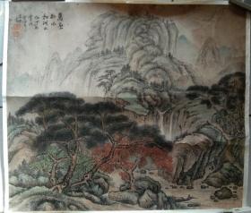 朱本 山水画 仿(倪）云林笔法《万壑松风和涧水》