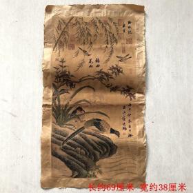 收自农村国画画芯三希堂蒋廷锡花鸟i图老旧国画未装裱仿古装饰