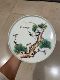 古玩旧藏民国浅绛彩松鹤延年茶盘
