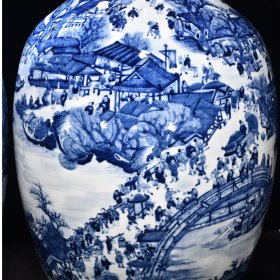 清乾隆青花清明上河图双耳瓶 高81.5厘米宽41.5