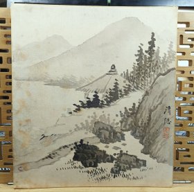清隐的山水 名家日本色卡 手绘品 旧品，画功上佳， 长27cm宽24Cm。