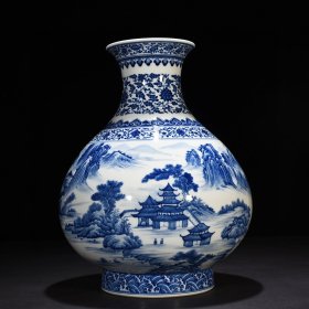 清雍正青花山水楼阁纹玉壶春瓶40*30厘米 14400