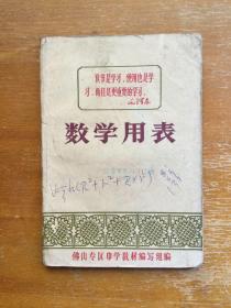 六十年代佛山专区中学教材一本。特殊时期的课本。数学用表。里面都是数学用表，也有一幅彩图。色彩很鲜艳。品相如图。实图发货。