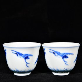 大清雍正年制斗彩仙鹤纹酒杯茶杯 高5.2径6.5厘米1
