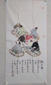 保真书画，优秀画家，鉴定家翟原良先生四尺整纸国画一幅《调心图》，138×69cm软片
诙谐夸张中透露出平静与庄严，幽默风趣中显现着人生哲理！值得收藏的好作品！