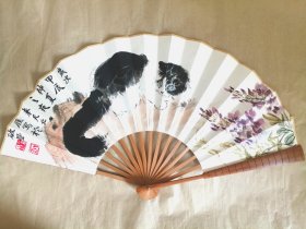 纯手绘猫咪一尺折扇一把