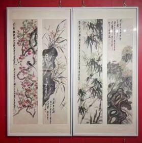 【终身保真字画】韩安东老师，137X34cmX4四条屏展览作品
     字翰墨，1960年出生于北京市书香世家。1979年参军，同年分到西部战区政治部从事电影宣传工作。先后学习于兰州部队通信团艺术培训机构、解放军艺术学院。现为河北美术学院教授，中国美术家协会会员，南京市聚学斋文化传媒公司书画院院长，国家一级美术师。