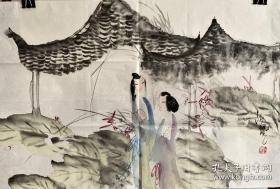 江风国画横幅花鸟人物563