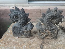 老黑陶精雕龙一对大摆件26厘米，如图重