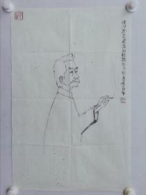 保真书画，“中国第一封面”书籍装帧设计艺术名家，插图大师，张守义《鲁迅先生像-惟沉默是最高的轻蔑》国画一幅，画的很有思想深度！尺寸65cm×42cm，软片。