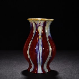 清乾隆郎窑红曜变象耳尊 高18.5厘米 宽13.5厘米