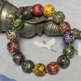 老琉璃凤尾手链—罕见带凤眼的琉璃古珠 尺寸：14*12毫米