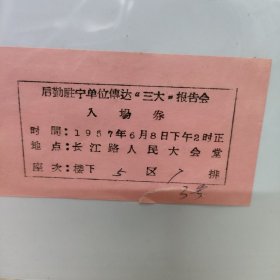 后勤驻宁单位传达（三大)报告会入场卷