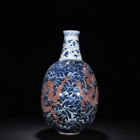明永乐青花釉里红海水龙纹扁瓶 高45厘米 宽36厘米