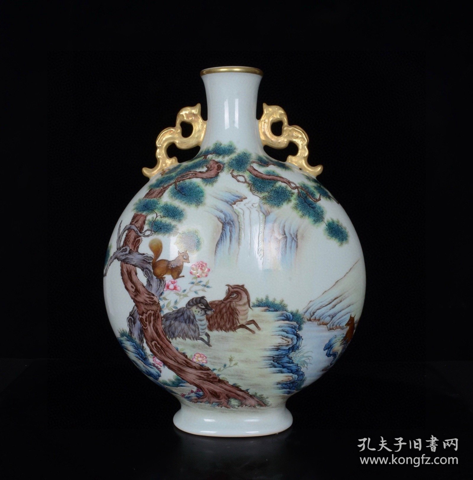 清乾隆珐琅彩智勇双全鎏金扁瓶；40x29厘米